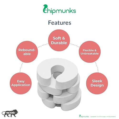 Image of Chipmunks Baby Proofing Finger Pinch Door Guard for Kids Safety, Made in India, Door Stopper Guard for Accidental Door Lock & Slamming for Child, Babies & Pet Safety (White, Pack of 6)
