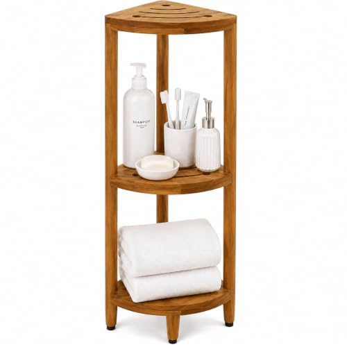 Image of AquaTeak Kai 40.25 inch Teak Corner Shelf Stand, 3 Tier Shower Stand