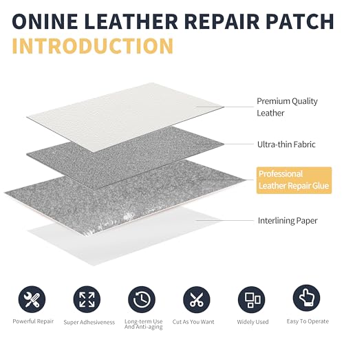 Image of ONine Leather Repair Patch，Leather Repair Tape, 3 x 60 inches Leather Repair Patch for Furniture,Vinyl Repair kit，Leather Couch Patch，for Sofas, Furniture, car Seats(White-Litchi Grain)