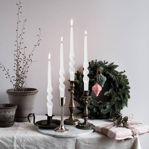 Image of White Twisted Taper Candle Smokeless Spiral Candlesticks 9.5 Inch Unscented Handmade Candles for Holiday Wedding Home Decoration 4 Pcs