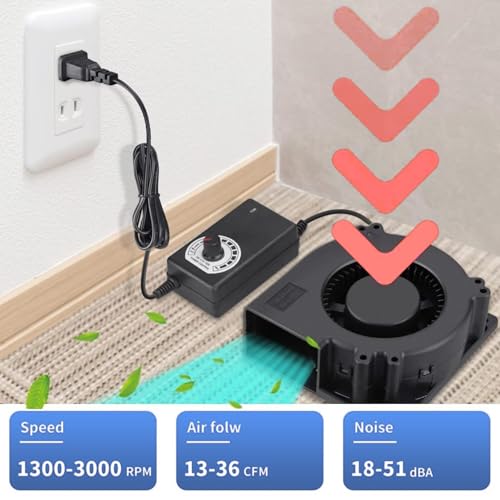Image of 120mm DC Brushless Blower Fan with Speed Controller, Adjustable 3-12V Power Supply, 1300-3000 RPM, Dual Ball Bearing, Cooling Fan for Electronics Cabinet DIY