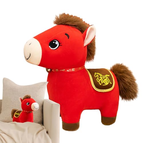 Peluche de caballo genérico 2026 – Cómodo rojo | Animales de peluche de caballo – para familia, cumpleaños, Navidad, chino, habitación infantil, fiesta, colección de exposiciones
