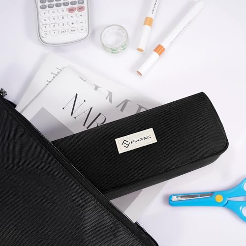 Image of FINPAC Pencil Case, Corduroy Aesthetic Makeup Bag, Cute Kawaii Pen Bag Pouch Holder Box Organize for Study, Office, or Travel (Black)