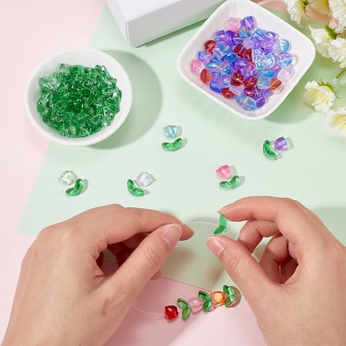 SOFPLATE 1 Box 200Pcs Glass Flower Bead Tulip Crystal Beads Bulk Colorful Transparent Spring Loose Lily flowers Glass bead for jewellery Making Beads Supplies DIY Bracelets Necklace Earrings Crafts - Image 3
