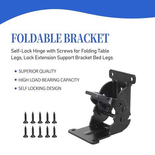 Folding Hinge Bracket for Folding Table, Workbench, Bed Legs, Self Locking Hinges 90 Degree Foldable Table Bracket, Heavy Duty Leg Fittings Angle Braces (Pack of 4) - Thumbnail 4