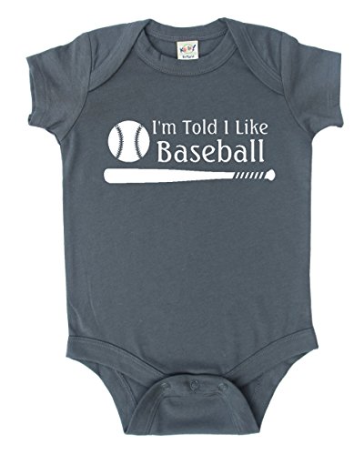 I'm Told I Like Baseball Silhouette Baby Bodysuit (0-3 Months/Newborn, Asphalt)