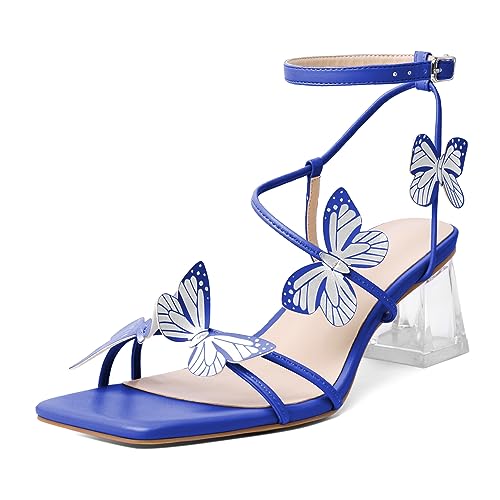 Image of Zamikoo Women's Heeled Sandals Square Open Toe Ankle Strap Block Heels Strappy Clear Heels Chunky Low Heels