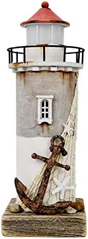 Wooden Lighthouse Decor with Light, Decorative Nautical Lighthouse Rustic Ocean Sea Beach Themed Lighthouse Decoration, Handcrafted Tabletop Nautical Themed Home Decor Bathroom Decor (11.4“H)