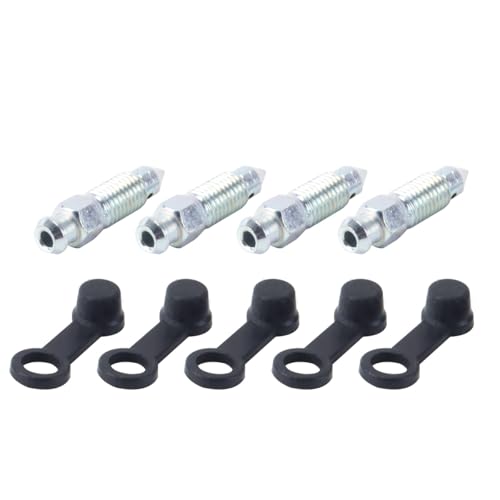 Hoite 4 Stück M8 x 1 mm Bolzen-Entlüftungsschraube mit Staubkappe aus verzinktem Metall für Scheibenbremssattel, Auspuff, Motorrad, Auto, Bremspumpenzubehör