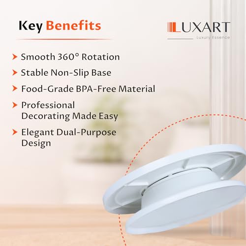 Image of LUXART 11 Inch Rotating Cake Turntable for Cake Decorating | Smooth 360 Revolving Cake Stand with Non-Slip Base | Food Grade BPA-Free Plastic | White Colour | Baking & Dessert Display
