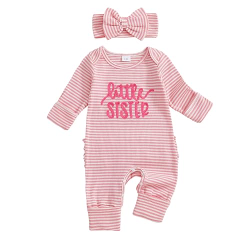 Little Sister Newborn Outfits Baby Girl Fall Winter Long Sleeve Romper Striped Jumpsuit Preemie Coming Home Outfit