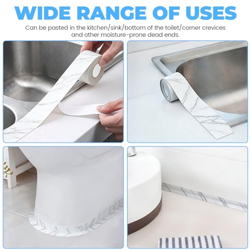 Image of LELE LIFE 2 Rolls Caulk Tape Waterproof Self Adhesive, Toilet Caulk Strip Sealant Tape Sealing Strip for Bathroom, Kitchen, Shower, Bathtub Caulking Tape, 1.5 inch x 10.5Ft, White Marble