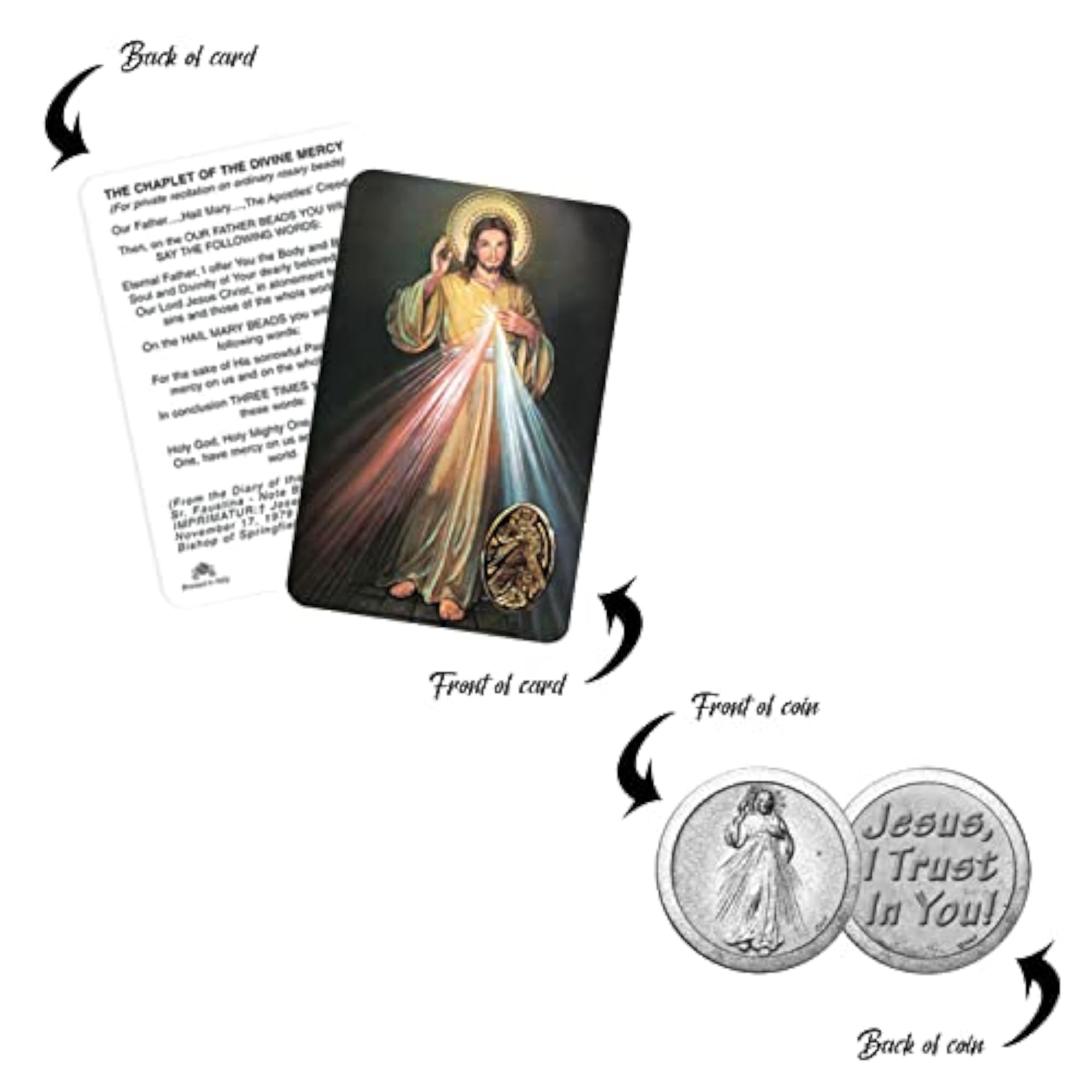 Divine Mercy Chaplet with Embossed Medal, Prayer Card