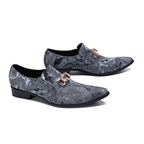 Oxford for Men Formal Shoes Slip On StyleGenuine Leather Imitation Diamond Embossed Pointed Toe Flats Block Heel4