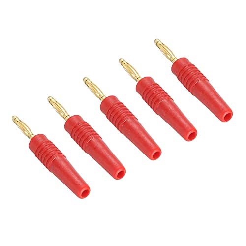 PATIKIL 5 Pack Banana Plugs Connector Solder Type Speaker Banana Plugs 2mm Gold-Plated Copper Red for Speaker Wires Sound Systems