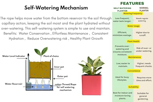 Image of Indian Discovery Self Watering Wall Hanging Planter|Hanging /Hooked Flower Pots for Home, Balcony, Vertical Garden Decor Flower Pots(2 PC, Baby Pink, Square) |6 Inch UV-Resistant Plastic Plant Pots