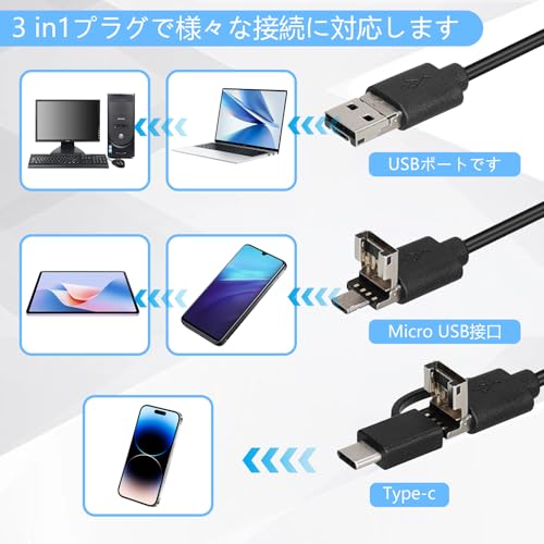 カメラ 電子耳鏡usb内視鏡 耳掃除 耳垢クリーニング ジャイロスコープ付き 画面が安定ledライト6灯付き 5.5mm超小型輝度調整可能 レンズ 長さ2m