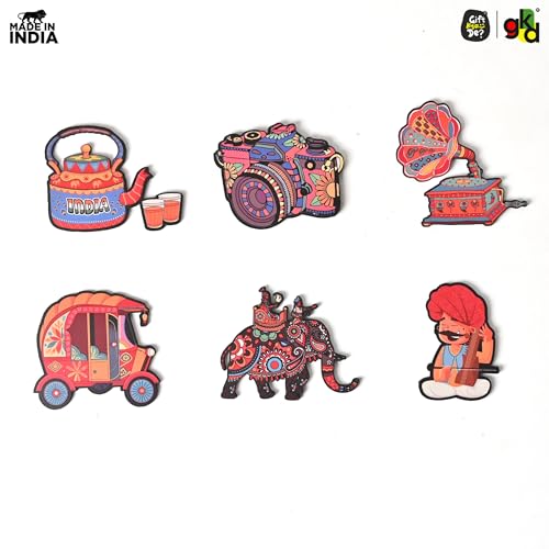Image of GKD Indian Culture Wooden Fridge Magnet | Traditional & Heritage-Themed Refrigerator Magnet | Souvenir & Home Decor | Gift for India Lovers Pack of 6