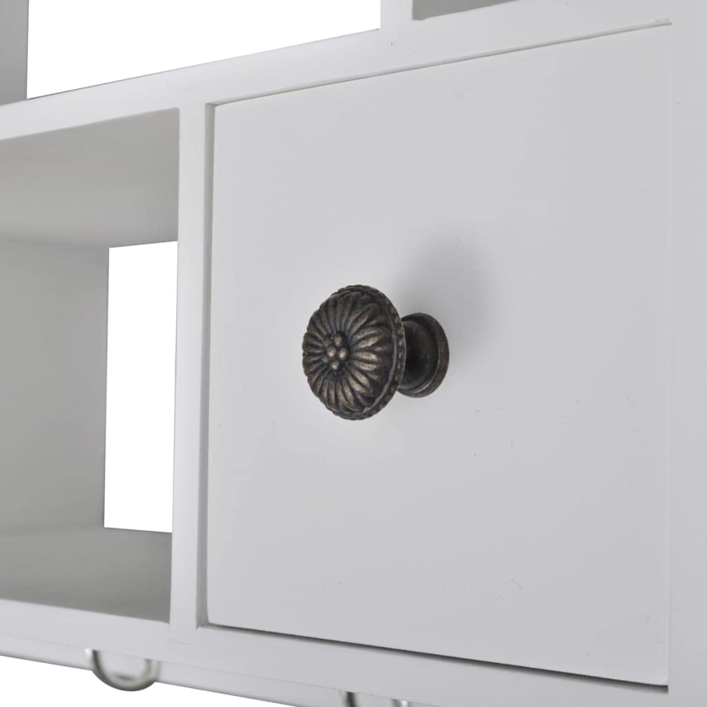 Küchenhängeschrank Holz Weiß, 90,5x22,5x70,3 cm, mit 4 Schubladen und Fächern, Wandmontage Schrank für Küche, Speisekammer Lagerung von Geschirr und Gewürzen
