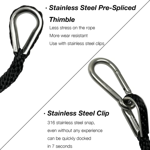 50 Feet Double Braided Nylon Boat Anchor Rope 3/8inch with 316 Stainless Steel Thimble and Heavy Duty Snap Hook Marine Grade Anchor line Black (Black, 50Feet) by Iririi - Used condition - Image 4