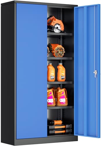Image of INTERGREAT Metal Storage Cabinet with Doors, 72 inch Locking Steel Storage Cabinet with Shelves, Tall Metal Cabinet Lockable Steel Cabinets for Home Office, Garage,(Black+Blue)