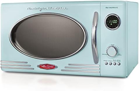 Nostalgia Retro Countertop Microwave Oven, 0.9 Cu. Ft. 800-Watts with LED Digital Display, Child Lock, Easy Clean Interior, Cu.Ft, Aqua
