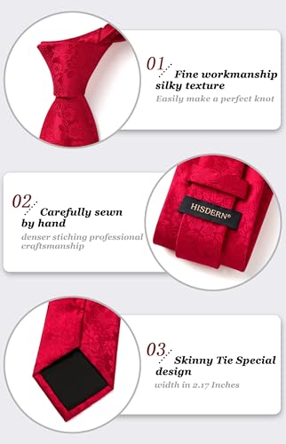 Image of HISDERN Men Floral Ties Woven Classic 3.4 inch Necktie Set Formal Tie Pocket Square for Wedding with Handkerchief Gift Box