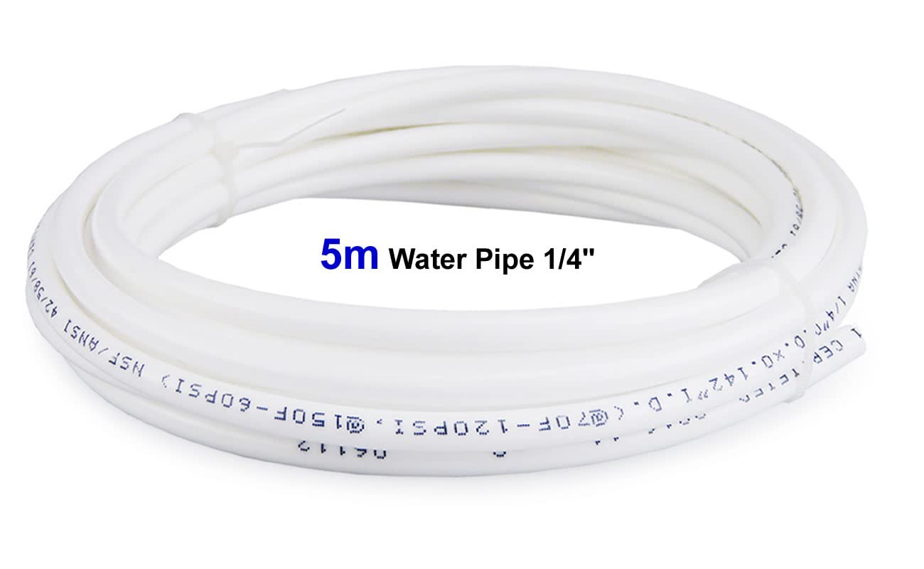 HUAZIZ 5 Mètres 1/4" Tuyau D'alimentation En Eau Tube Et Kit De Connecteurs De Réfrigérateur +14 Pièces RO Raccord De Filtre à Eau Pour Réfrigérateur De Style Européen Double Réfrigérateur