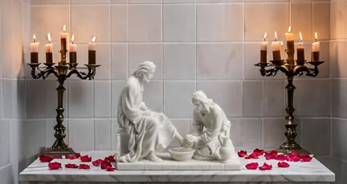 Estatua de Jesús Lavando los Pies de Resina Blanco Mármol miniatura 2