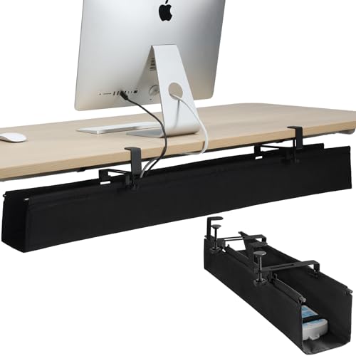 MAXECHO Under Desk Cable Management Tray 48' - Clamp on Wire and Cable Organizer for Storage and to Hide Cords - Ideal for Home Office - Premium Black Fabric Design
