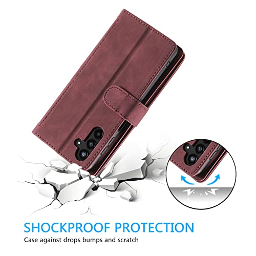 EYZUTAK Wallet Phone Case for Samsung Galaxy A56 5G, Retro Matte 9 Card Holder Slots Zipper Pocket Case PU Leather Magnetic Closure Kickstand with Wrist Strap Folio Flip Case - Wine Red - Image 3
