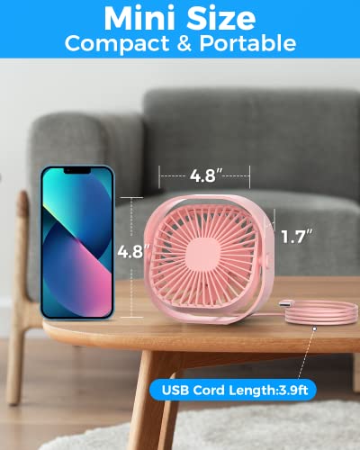 Image of Small USB Desk Fan, 3 Speeds Portable Table Fan, 360Rotatable Personal Min Fan, Small Cooling Fan by USB Plug In, 4 inch Silent Desktop Fan for Home Office Bedroom Dorm Car Indoor Outdoor Summer Gift