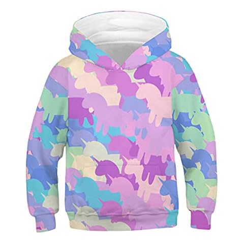 Ainuno Womens Girls Unicorn Hoodie Pullover Sweatshirt,Cute Teen Girls Hoodies Kids Jacket, Pink Unicorn,kids, 4-6 Years Cover