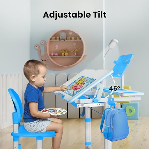 Gorilla-Gadgets-Kids-Table-and-Chair-Set-Height-Adjustable-Childrens-Study-Desk-for-Baby-Bedroom-Game-Rooms-Night-Light-Included-DSK-Kids-BLU Gorilla Gadgets Kids Table and Chair Set Height Adjustable Childrens Study Desk for Baby Bedroom Game Rooms Night Light Included DSK Kids BLU