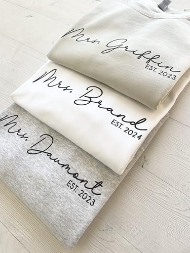 Up2ournecksinfabric, Mrs Sweatshirt - Custom Mrs Sweatshirt - New Mrs - Honeymoon Pajamas - Wedding Gift - Future Mrs. Gift2