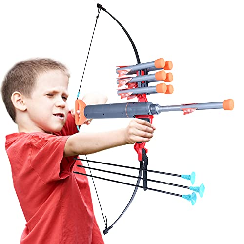 {2023 Newest}2 In 1 Novel Kids Outdoor Sports Game Bow And Arrow Set,Recurve Archery Beginner Bow Kit Gift With 6 Foam Arrows,3 Suction Cup Arrows,Safe Hunting Gift For Youth Teens Beginner 6-12 #TOP6