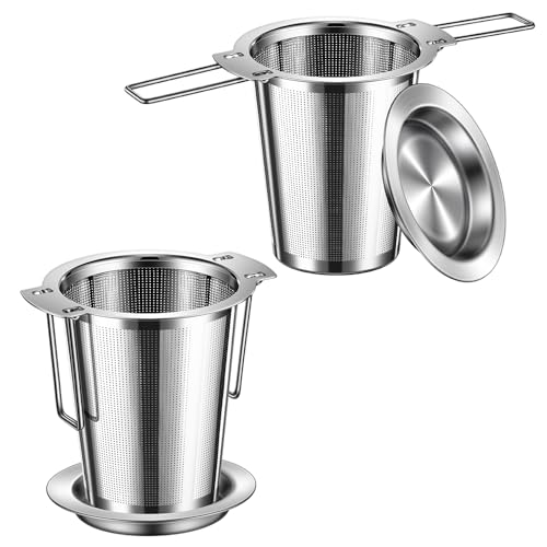 2Pack Long-Handled Tea Strainer, BOMANSI BOMS Stainless Steel Tea Infuser Basket Sitting in Mugs, Tea Infusers for Loose Tea, Fine Mesh Tea Diffuser Tea Strainers Filters, Tea Steeper for Leaf