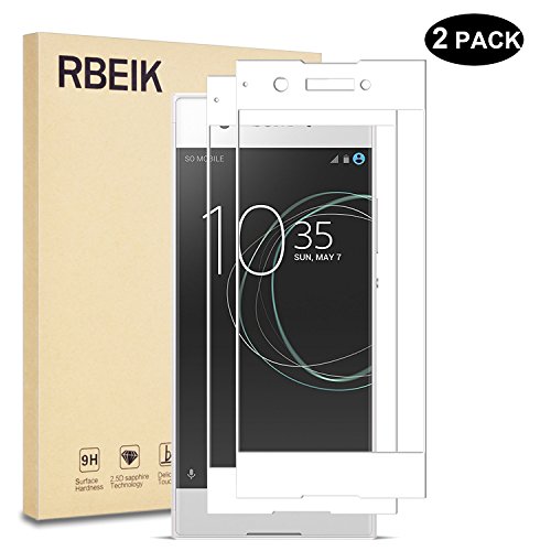 [2 Pack] Sony Xperia XA1 Screen Protector Glass Full Cover - RBEIK 9H Hardness Full Coverage Bubble Free Tempered Glass Screen Protector for Sony Xperia XA1 Smartphone (White)