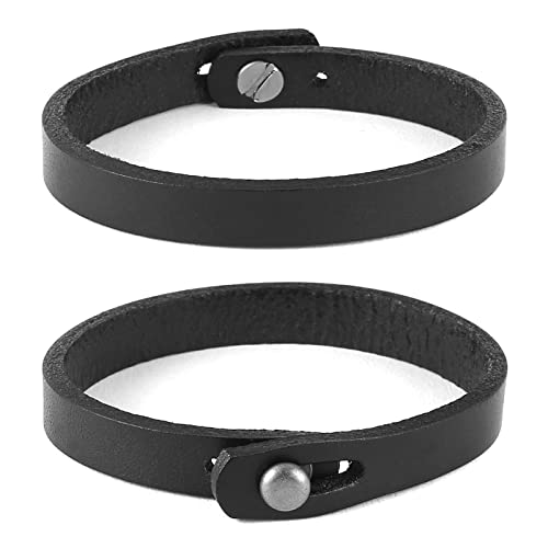 Hzman Adjustable Handmade Leather Cuff Bracelet Steampunk Style Minimalist Leather Wristband (Black) #TOP2