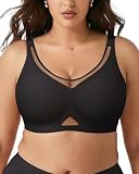 SHARICCA Nahtloser BH Damen Ohne Bügel Große Größen Push Up BHS mit Breiten Trägern Glatt Komfort Vollschalen Gepolstert Bustier Bequem Bügelloser Bralette T Shirt(KlasischSchwarz-L)