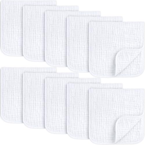 Image of KeaBabies Organic Muslin Burp Cloths Baby Boy, Girl – 10-Pack 100% Cotton Muslin Burping Cloths for Babies, Newborn, 21x10 Large & Absorbent Spit Up Rags, Baby Washcloth, Infant Towels (Soft White)