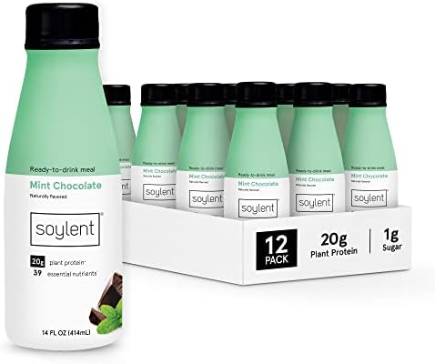 Soylent Plant Based Mint Chocolate Meal Replacement Shake, Contains 20g Complete Vegan Protein, Ready-to-Drink, 14oz, 12 Pack