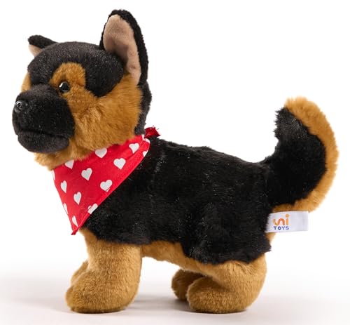 Uni-Toys - Deutscher Schäferhund, stehend - Mit Halstuch (Herzchen-Motiv) - 26 cm (Länge) - Plüsch-Hund - Plüschtier, Kuscheltier