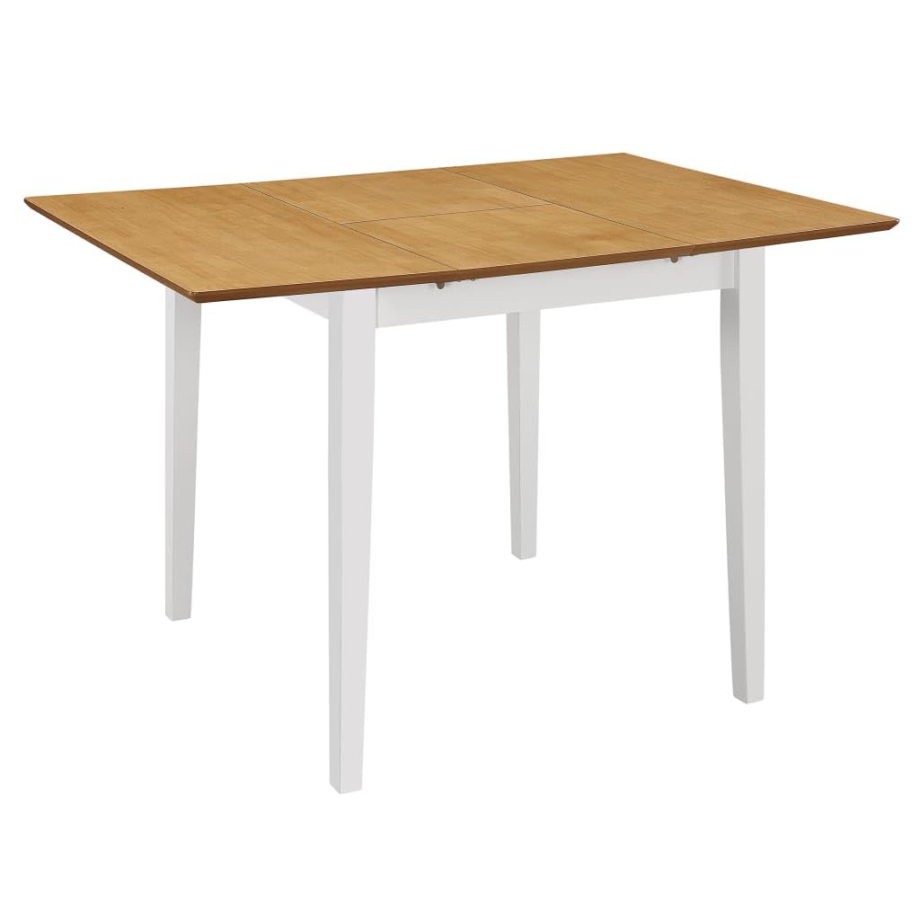 Mesa de comedor extensible blanca (80-120) x 80 x 74 cm MDF Madera de árbol de caucho Chapa Aspecto rústico Diseño práctico Mesa extensible Ahorra espacio Plegable Fácil montaje