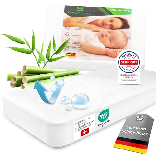 TAS Emporium Matratzenschoner 70x140 +12 wasserdicht & atmungsaktiv aus Bambus-Viskose Oeko-TEX & Dermatest Matratzenauflage Kinder Allergiker geeignet Milbenschutz Mattress Protector