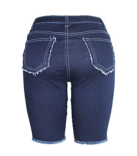 FOURSTEEDS Women Mid Waist Patchwork Bermuda Denim Shorts Curved Frayed Patch Capri Jeans3