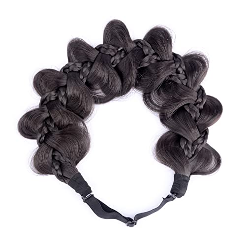 BOBIYA Kinky Gourd Synthetic Hair Braided Headband Wide Plaited Braids Elastic Stretch Plait Hairband (Deep Brown) - Image 2