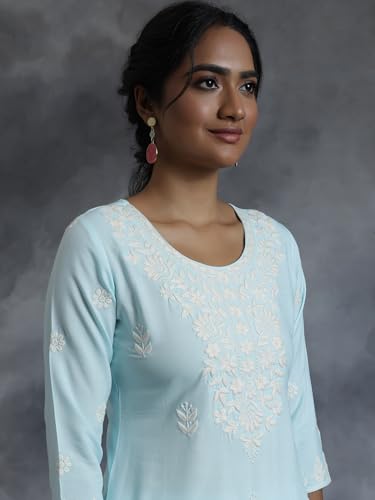 Image of Libas Womens Embroidered Viscose Straight Kurta for Women | Ethnic wear | Bridal Suit | Wedding Dress | Occasion wear