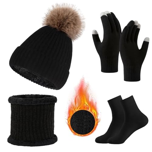 Catálogo para Comprar On-line Gorros de punto para Mujer que puedes comprar esta semana. 50 Gorro de invierno para mujer,Gorras Invierno con Bufanda y guantes de visualización táctil 4 en1 Unisexo,juego de gorro de punto con forro polar clima frío Regalos Navidad para...