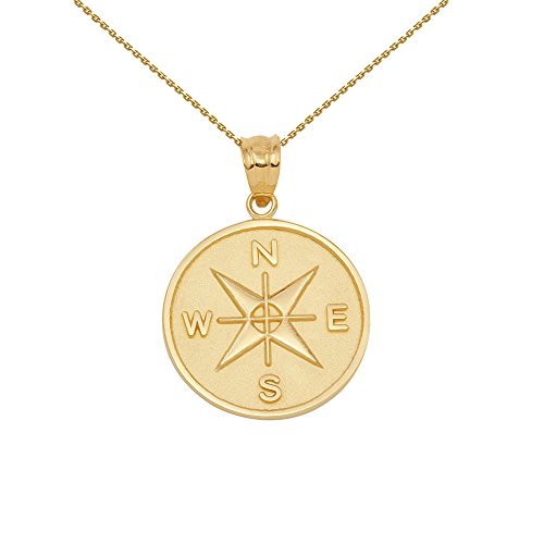 10k Gold Compass Medallion Charm Pendant Necklace